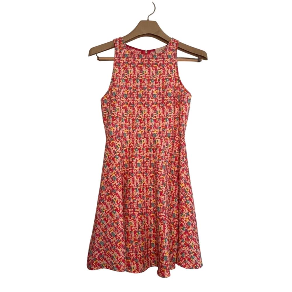 Everly Fit & Flare Dress Multicolor Abstract Round Neck Sleeveless Size SMALL - Picture 1 of 9